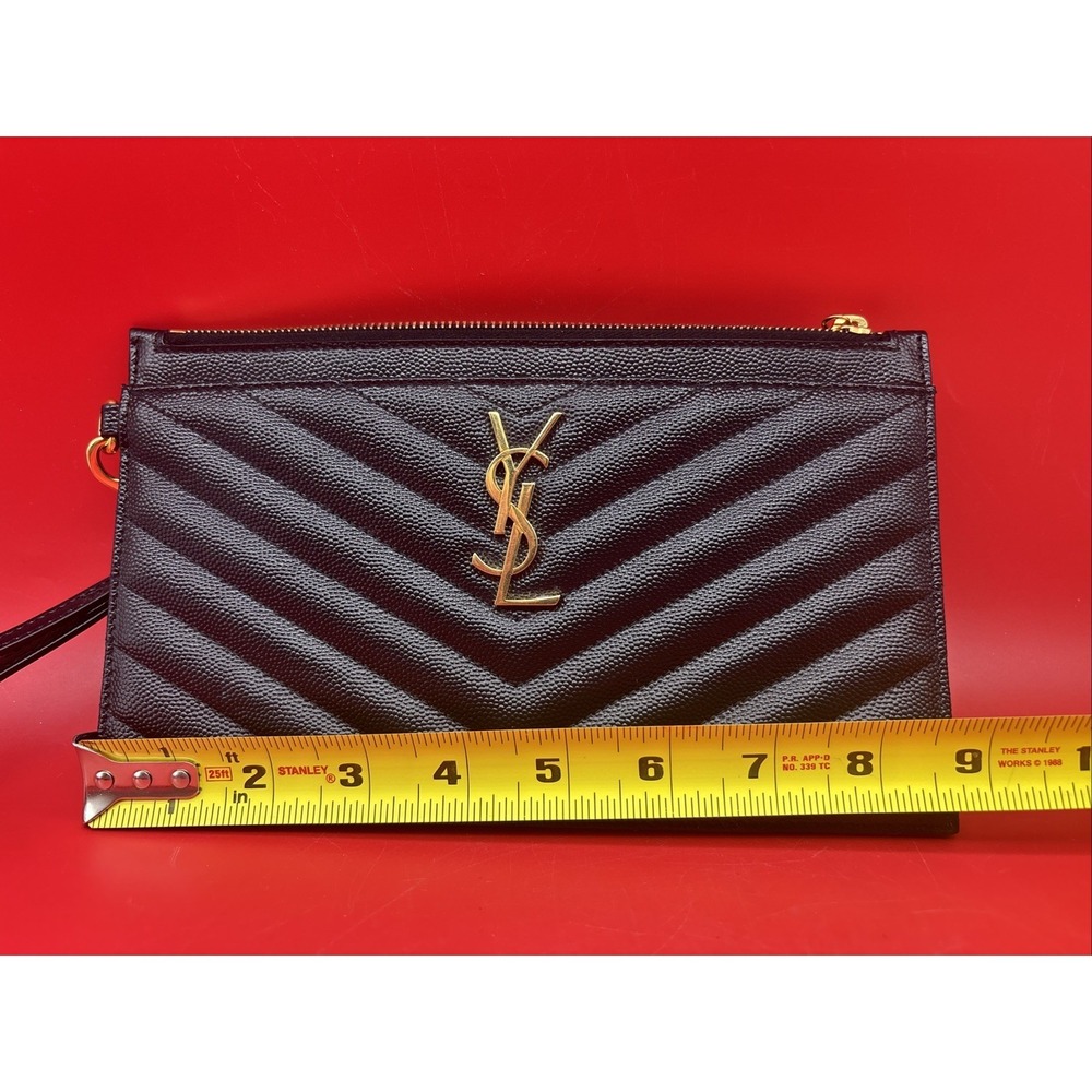 Saint Laurent Black Matelasse Gold Logo Wristlet Clutch - Picture 13 of 14